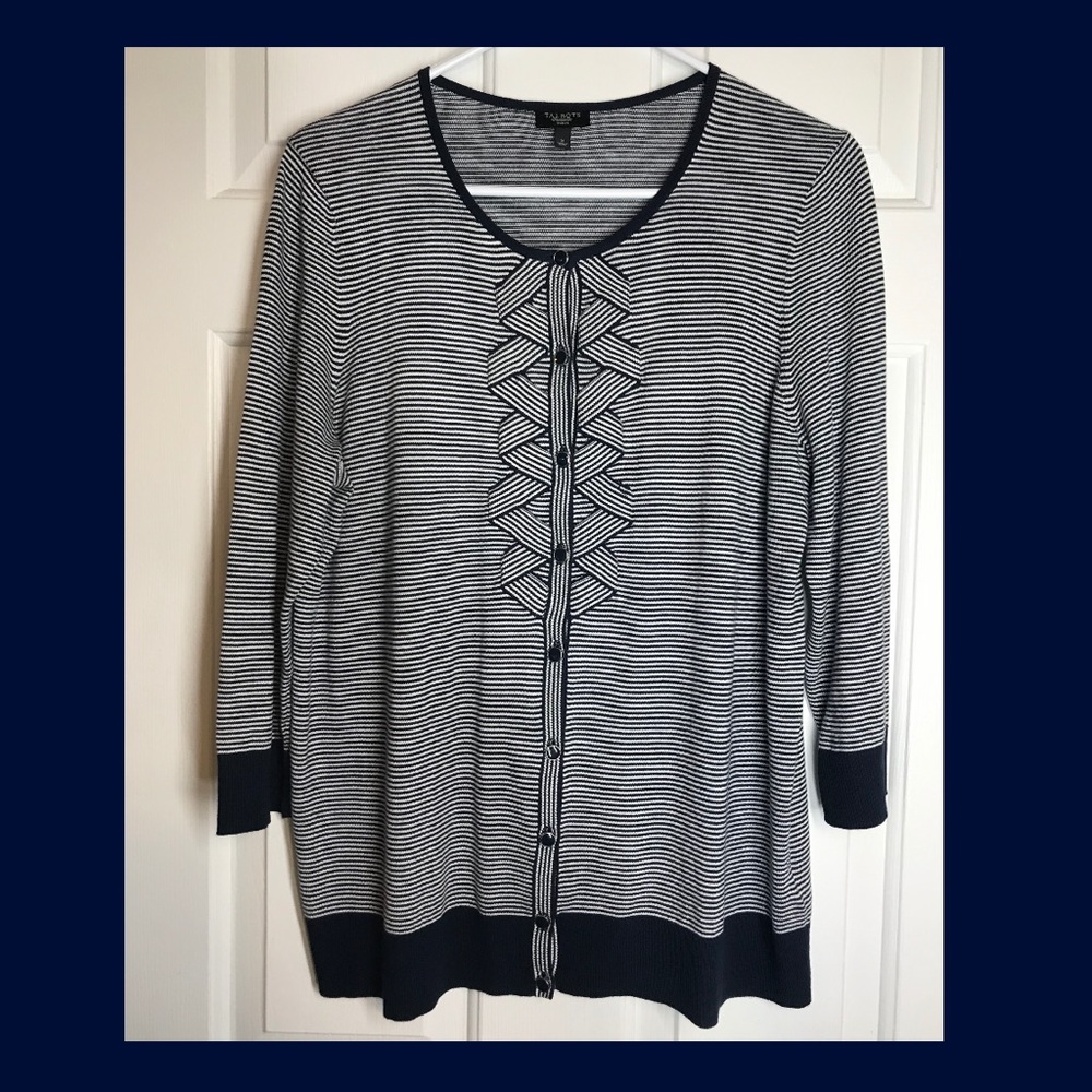 Talbots Woman Navy & White Button-up Cardigan Sz.X